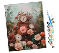 WMZPOY Paint by Numbers Clocks and Flowers (2) Abstract for Adults and Kids DIY Oil Painting Gift Kits Pre-Printed Canvas Art Home Decoration 16x20 inch Frameless