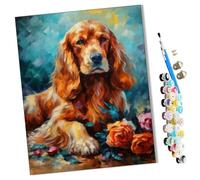 WMZPOY Paint by Numbers Cocker Spaniel and Roses for Adults and Kids DIY Oil Painting Gift Kits Pre-Printed Canvas Art Home Decoration 16x20 inch Frameless