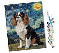 WMZPOY Paint by Numbers Cute Animal King Charles Spaniel 001 (8) Abstract for Adults and Kids DIY Oil Painting Gift Kits Pre-Printed Canvas Art Home Decoration 16x20 inch Frameless