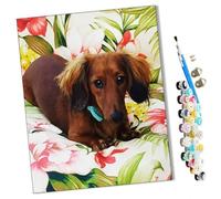WMZPOY Paint by Numbers Dachshund Brown Dog for Adults and Kids DIY Oil Painting Gift Kits Pre-Printed Canvas Art Home Decoration 16x20 inch Frameless
