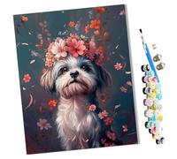 WMZPOY Paint by Numbers Dog Wearing a Flower Crown Abstract for Adults and Kids DIY Oil Painting Gift Kits Pre-Printed Canvas Art Home Decoration 16x20 inch Frameless