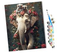 WMZPOY Paint by Numbers Elephants and Flowers Abstract for Adults and Kids DIY Oil Painting Gift Kits Pre-Printed Canvas Art Home Decoration 16x20 inch Frameless