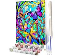 WMZPOY Paint by Numbers for Adults and Modern DIY Paint by Number Stained Glass Painting Butterfly-4 Oil Paintings Arts and Crafts Paint by Numbers Kits Acrylic Painting 16 x 20 Inch
