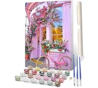 WMZPOY Paint by Numbers for Adults DIY Paint by Numbers Adults Paint by Number Acrylic Painting Kit Pink Bicycle with Painting for Friends Family 16x20 Inches