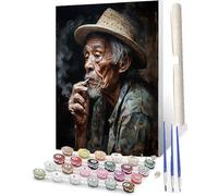 WMZPOY Paint by Numbers for Adults DIY Paint by Numbers Adults Paint by Number Acrylic Painting Kit Smoking Old Man with Painting for Friends Family 16x20 Inches