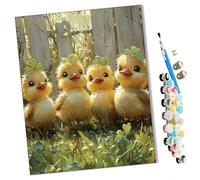 WMZPOY Paint by Numbers Four Little Ducks Cartoon Abstract for Adults and Kids DIY Oil Painting Gift Kits Pre-Printed Canvas Art Home Decoration 16x20 inch Frameless