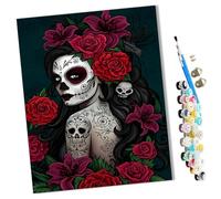 WMZPOY Paint by Numbers Gothic Rose Skull face Painting Girl Abstract for Adults and Kids DIY Oil Painting Gift Kits Pre-Printed Canvas Art Home Decoration 16x20 inch Frameless