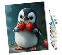 WMZPOY Paint by Numbers Kits for Adults Beginner Cartoon Penguin Holding a Strawberry DIY Oil Painting for Adults on Canvasfor Home Bedroom Living Room Wall Decor Gifts Frameless