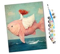 WMZPOY Paint by Numbers Kits for Adults Beginner Girl Riding a red Fish on The sea DIY Oil Painting for Adults on Canvasfor Home Bedroom Living Room Wall Decor Gifts Frameless
