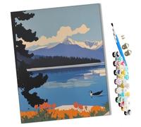 WMZPOY Paint by Numbers Kits for Adults Beginner Landscape with Mountains, Water and Trees DIY Oil Painting for Adults on Canvasfor Home Bedroom Living Room Wall Decor Gifts Frameless