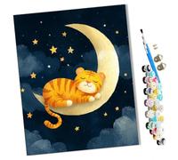 WMZPOY Paint by Numbers Kits for Adults Beginner Little Tiger Sleeps on The Moon DIY Oil Painting for Adults on Canvasfor Home Bedroom Living Room Wall Decor Gifts Frameless
