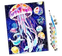 WMZPOY Paint by Numbers Kits for Adults Beginner Starry Night Jellyfish Dance DIY Oil Painting for Adults on Canvasfor Home Bedroom Living Room Wall Decor Gifts Frameless