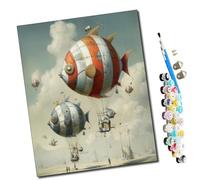 WMZPOY Paint by Numbers Kits for Adults Flying Fish Fantasy Journey with Brushes and Acrylic Pigment DIY Digital Canvas Painting for Adults Beginner-16X20 Inch Frameless