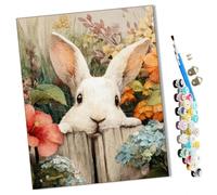 WMZPOY Paint by Numbers Kits for Adults Little White Rabbit in The Flowers with Brushes and Acrylic Pigment DIY Digital Canvas Painting for Adults Beginner-16X20 Inch Frameless