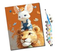 WMZPOY Paint by Numbers Kits for Adults Rabbit-Lion Friendship with Brushes and Acrylic Pigment DIY Digital Canvas Painting for Adults Beginner-16X20 Inch Frameless