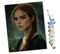 WMZPOY Paint by Numbers Kits for Adults Red-haired Girl in The rain with Brushes and Acrylic Pigment DIY Digital Canvas Painting for Adults Beginner-16X20 Inch Frameless
