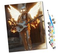 WMZPOY Paint by Numbers Kits for Adults Skeleton with Wings Playing Guitar with Brushes and Acrylic Pigment DIY Digital Canvas Painting for Adults Beginner-16X20 Inch Frameless