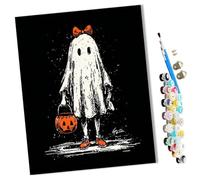 WMZPOY Paint by Numbers Little Ghost Wearing a Bow Abstract for Adults and Kids DIY Oil Painting Gift Kits Pre-Printed Canvas Art Home Decoration 16x20 inch Frameless