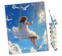 WMZPOY Paint by Numbers Little Girl on The Swing Abstract for Adults and Kids DIY Oil Painting Gift Kits Pre-Printed Canvas Art Home Decoration 16x20 inch Frameless