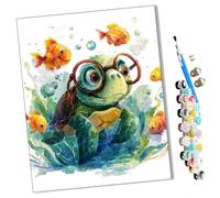 WMZPOY Paint by Numbers Little Turtle Wearing Glasses for Adults and Kids DIY Oil Painting Gift Kits Pre-Printed Canvas Art Home Decoration 16x20 inch Frameless