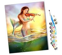 WMZPOY Paint by Numbers Mermaid Violin Abstract for Adults and Kids DIY Oil Painting Gift Kits Pre-Printed Canvas Art Home Decoration 16x20 inch Frameless