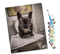 WMZPOY Paint by Numbers Old-Fashioned Dog Reading The Newspaper Abstract for Adults and Kids DIY Oil Painting Gift Kits Pre-Printed Canvas Art Home Decoration 16x20 inch Frameless