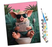 WMZPOY Paint by Numbers Pig Sitting on The Toilet Reading a Newspaper for Adults and Kids DIY Oil Painting Gift Kits Pre-Printed Canvas Art Home Decoration 16x20 inch Frameless