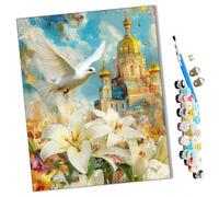 WMZPOY Paint by Numbers Pigeons, Flowers and Castle Abstract for Adults and Kids DIY Oil Painting Gift Kits Pre-Printed Canvas Art Home Decoration 16x20 inch Frameless