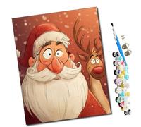 WMZPOY Paint by Numbers Santa Claus and The Red-Nosed Reindeer for Adults and Kids DIY Oil Painting Gift Kits Pre-Printed Canvas Art Home Decoration 16x20 inch Frameless