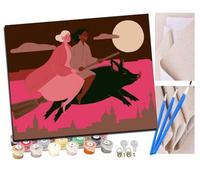 WMZPOY Paint by Numbers Sisters Flying in The Night Sky Abstract for Adults and Kids DIY Oil Painting Gift Kits Pre-Printed Canvas Art Home Decoration 16x20 inch Frameless