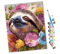 WMZPOY Paint by Numbers Sloth Among Flowers Abstract for Adults and Kids DIY Oil Painting Gift Kits Pre-Printed Canvas Art Home Decoration 16x20 inch Frameless