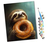 WMZPOY Paint by Numbers Sloths and Donuts Abstract for Adults and Kids DIY Oil Painting Gift Kits Pre-Printed Canvas Art Home Decoration 16x20 inch Frameless