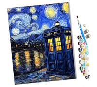 WMZPOY Paint by Numbers Telephone Booth Under The Starry Sky Abstract for Adults and Kids DIY Oil Painting Gift Kits Pre-Printed Canvas Art Home Decoration 16x20 inch Frameless