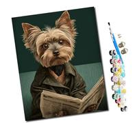 WMZPOY Paint by Numbers The Puppy in The Newspaper (2) for Adults and Kids DIY Oil Painting Gift Kits Pre-Printed Canvas Art Home Decoration 16x20 inch Frameless