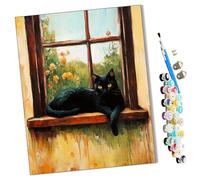 WMZPOY Paints by Numbers for Adult Black cat on The windowsill (3) Kits for Beginners Adults DIY Art Decor Hand Painted Painting Creative Gift Home Decoration 16x20 inch Frameless