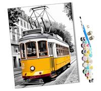 WMZPOY Paints by Numbers for Adult Lisbon's Yellow Tram Kits for Beginners Adults DIY Art Decor Hand Painted Painting Creative Gift Home Decoration 16x20 inch Frameless