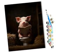 WMZPOY Paints by Numbers for Adult Pig Sitting on The Toilet Reading a Newspaper Kits for Beginners Adults DIY Art Decor Hand Painted Painting Creative Gift Home Decoration 16x20 inch Frameless