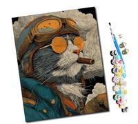 WMZPOY Paints by Numbers for Adult The Cat Pilot's Cigar Dream Kits for Beginners Adults DIY Art Decor Hand Painted Painting Creative Gift Home Decoration 16x20 inch Frameless