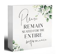 WNAGT Funny Bathroom Signs, Please Remain Seated for the Entire Performance Wooden Box Sign, Eucalyptus Botanical Wood Signs Plaque for Restroom Washroom Toilet Counter Shelf Table Decor, 5x5 Inch