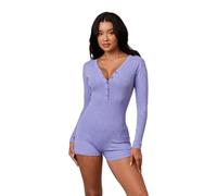 WNBHHDZT Fashion Print Sexy Bodysuit Long Sleeve Low Chest V Neck Button Half Cardigan High Waist Women Playsuits,Blue,L