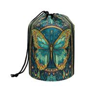 Wnbucioht Art Green Butterfly Drawstring Make up Bag for Womens Large Stand up Cosmetic Bags Toiletry Bucket Bags Round Organizer for Women Girls Cute Toiletries Bags