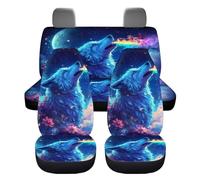 Wnbucioht Blue Animal Wolf Car Seat Covers Full Set,Animal Wolf Car Front Seat Covers Split Bench Cover Back Seat Protector Full Set 4 Pieces Universal Auto Seat Accessories for Women Men