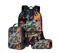 Wnbucioht Cartoon Tractor School Backpack for Kids Boys Bookbag Large Schoolbags Set with Lunch Box Pencil Holder 3 Pcs Children Back to School Daypack with Adjustable Strap