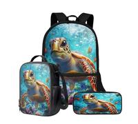 Wnbucioht Children School Backpack Cute Sea Turtle Print School Bookbag for Little Girls Boys Schoolbags Set with Insulated Lunchbox Pencil Case 3 in 1 Ocean Turtle Print Travel Rucksack