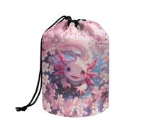 Wnbucioht Cute Axolotl Drawstring Cosmetic Bag for Women Travel Toiletry Bucket Bags Large Barrel Stand up Makeup Bag Cherry Blossom Axolotl Print Drawstring Wash Bag Womens Toiletry Travel Bag