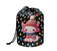 Wnbucioht Cute Axolotl Drawstring Makeup Bags for Women Cute Toiletry Travel Bag Christmas Stand up Drawstring Wash Bag Large Capacity Toiletry Bucket Bags Cosmetic Bags Open Flat Toiletry Bag