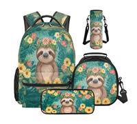 Wnbucioht Cute Sloth School Bookbag Set 4 In 1 Little Girls School Backpack and Lunchbag Set Funny Sloth Schoolbags Large Pencil Case Lunchbox Water Bottle Cover Set for Teens Adult