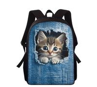 Wnbucioht Denim Cat School Backpack for Kids Children Back to Schoolbag Funny Denim Pocket Cat Backpack Boys Girls Daily Daypack Schoolbags 15 Inch Bagpack Personalized Bookbag