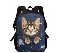 Wnbucioht Denim Pocket Cat Backpack for Kids Boys School Bag 15 Inch Funny Denim Cat School Backpack for Preschool Little Kids Bookbag Large Capacity School Daypack