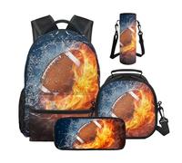 Wnbucioht Flame Soccer Schoolbags Set for Boys Kids Large Backpack and Lunchbox Set 4 In 1 Teens Boys School Backpack with Water Bottle Holder Big Pencil Case Set for Primary Middle Student